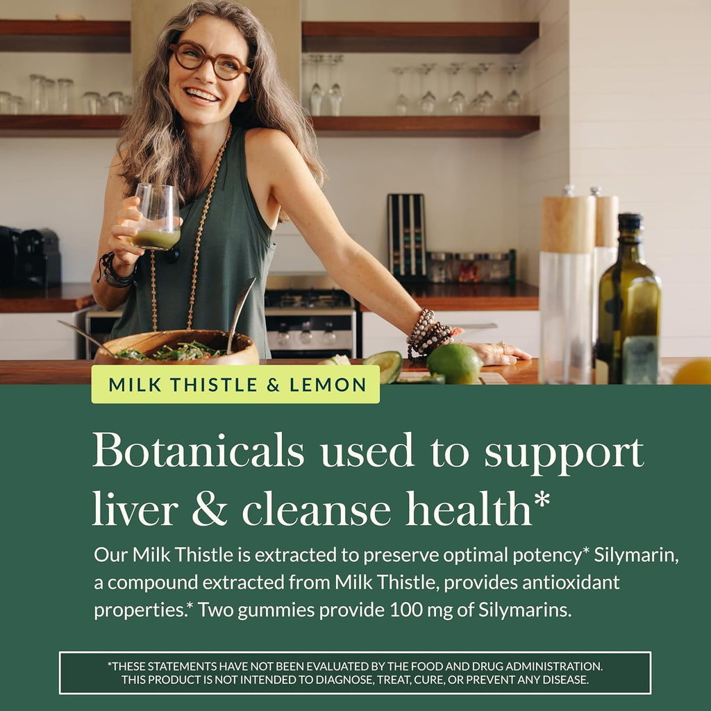 Gaia Herbs Milk Thistle Gummies - Herbal Supplement with Antioxidant Properties for Liver Health & Liver Detox - Lemon Flavored - 60 Vegan Gummies