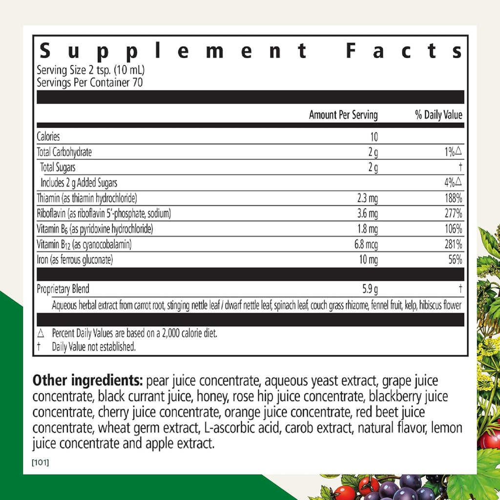 Floradix by Salus Iron & Herbs - Liquid Herbal Supplement for Energy Support* - Iron Supplement with Vitamin C & B Complex Vitamins - for Men & Women - 23.7 Fl Oz