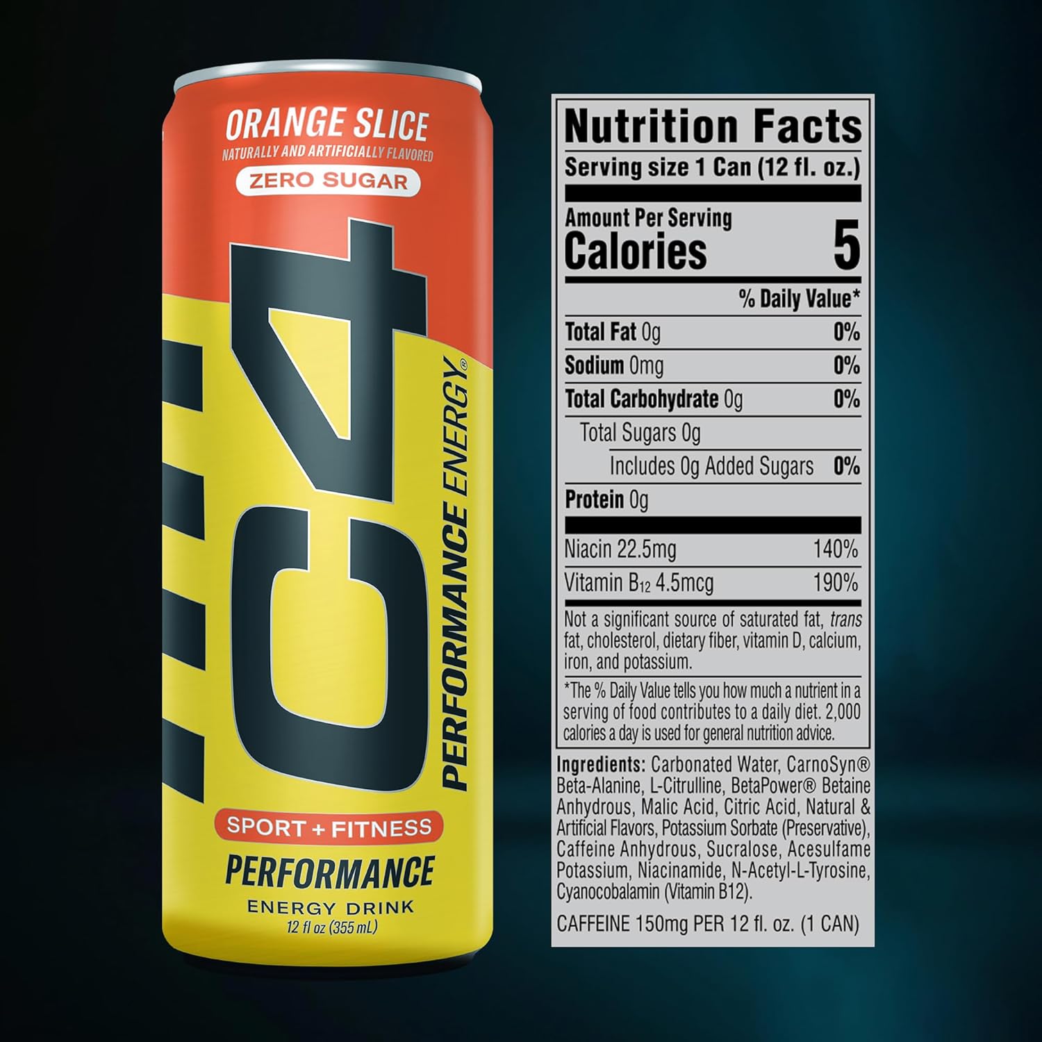 C4 Original Sugar Free Energy Drink | Orange Slice | Pre Workout Performance Drink with No Artificial Colors or Dyes,12 Fl Oz (Pack of 12)