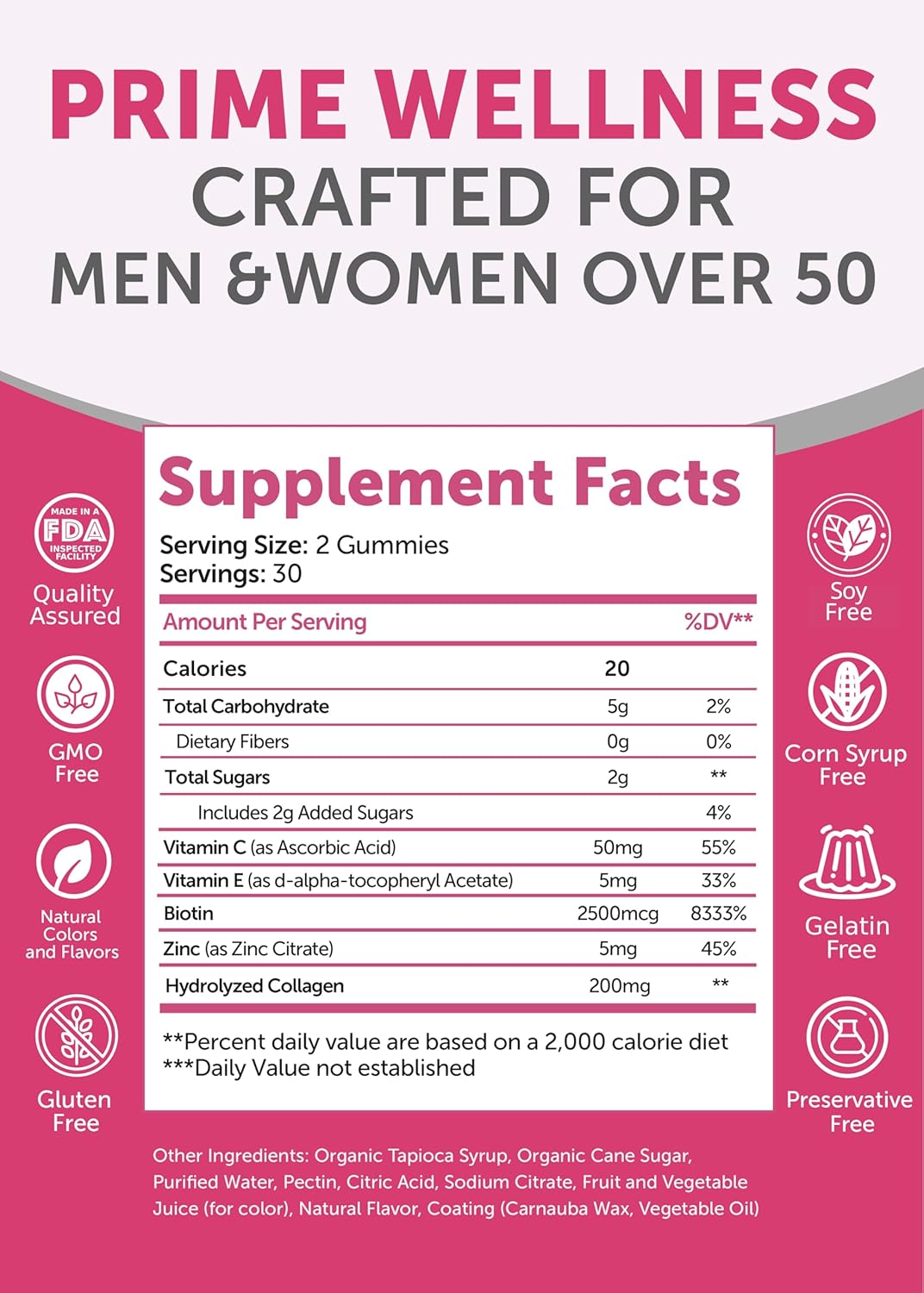 Lunakai USA Made Collagen Gummies for Women & Men Over 50, Biotin & Vitamin C, Supports Skin Elasticity, Hair & Nail Strength, Joint Support, 60ct