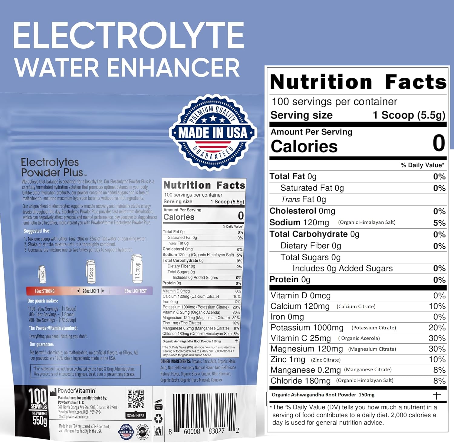 Electrolytes Powder Plus (100 Servings) Blueberry Grape Electrolyte Powder Sugar Free, Keto, 0 Sugar, No Maltodextrin, 1000mg Potassium,120mg Calcium,120mg Magnesium, Hydration