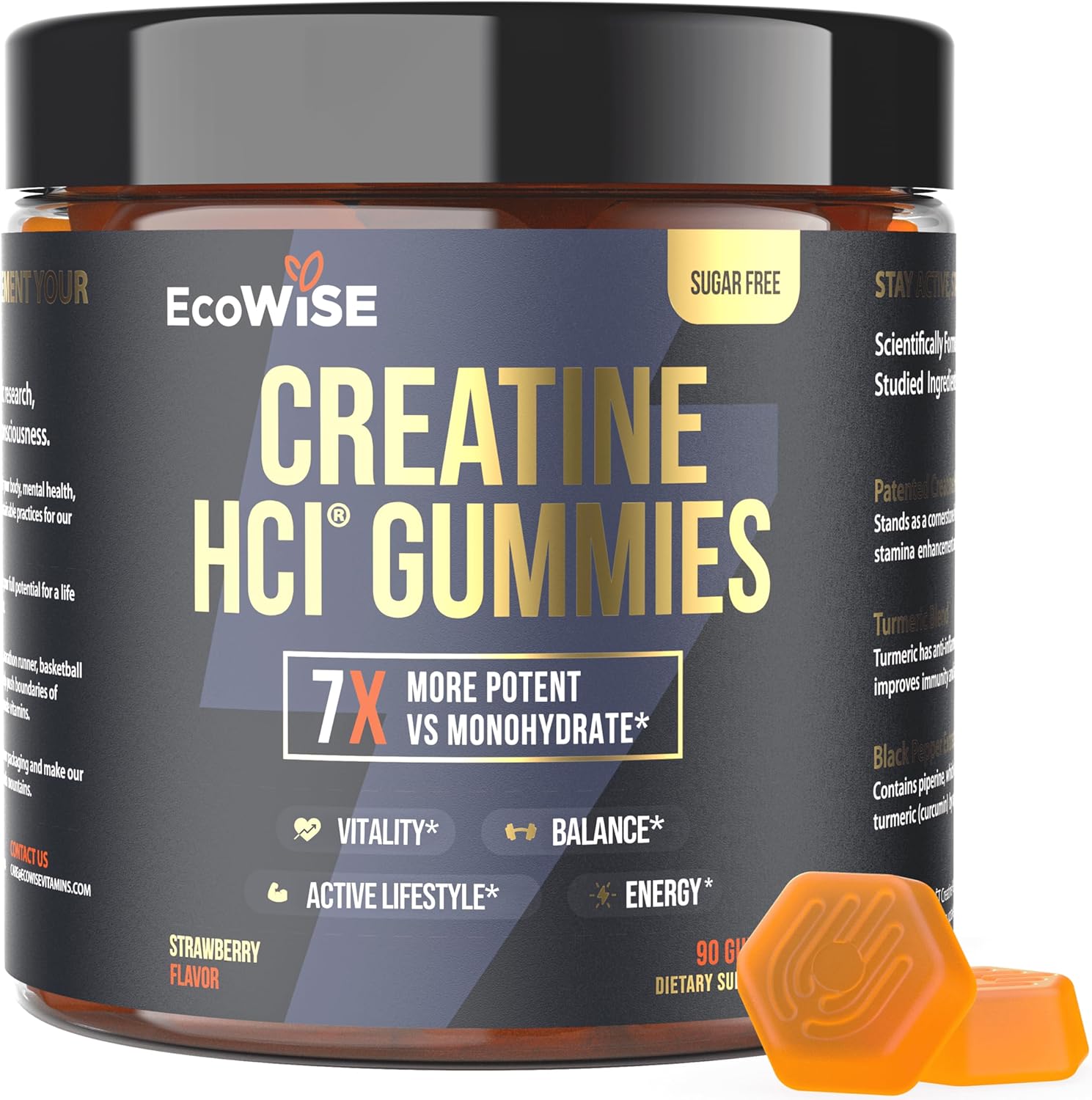 Creatine HCL Gummies 750mg, Chewable Gummies for Men & Women, Sugar-Free, Vegan, HCL Creatine for Active Lifestyle, Strawberry Flavor, 90 Count
