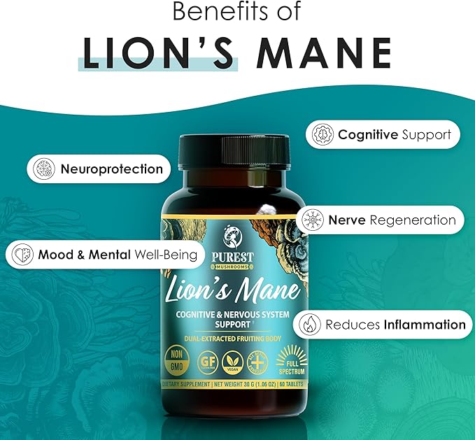 Lions Mane Mushroom Extract Tablets - 30g Monthly Supply - Patented Dual-Extraction Fruiting Body - 35%+ Beta-glucans + Active Compounds - Hardwood Log Grown - No Fillers or Additives