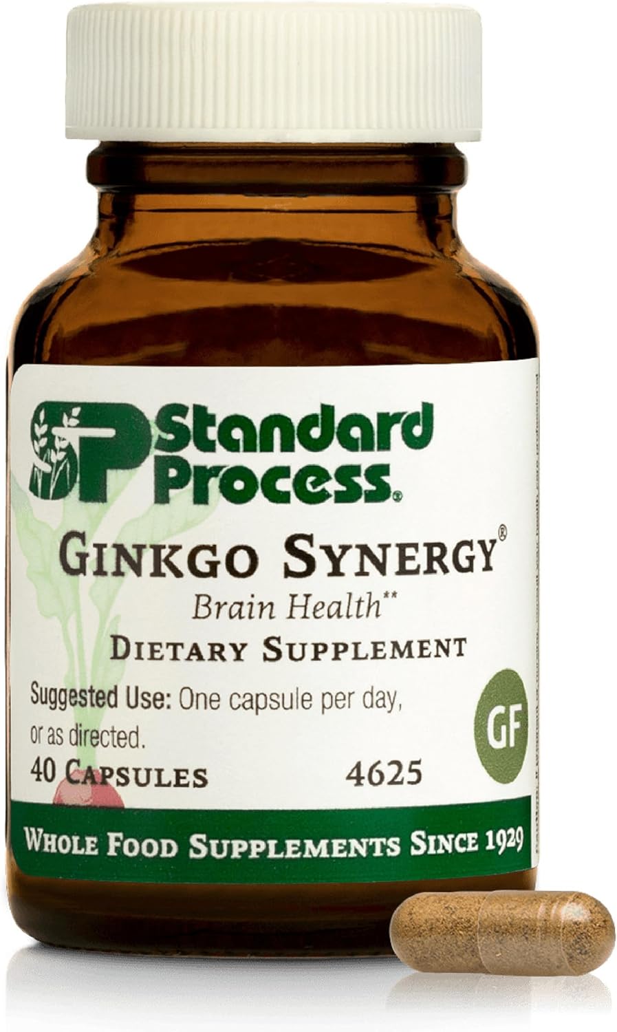 Standard Process Ginkgo Synergy - Brain Health Support Supplement - Supplement with Ginkgo Biloba Extract, Organic Buckwheat Powder & Gotu Kola to Support Antioxidant Activity - 40 Capsules