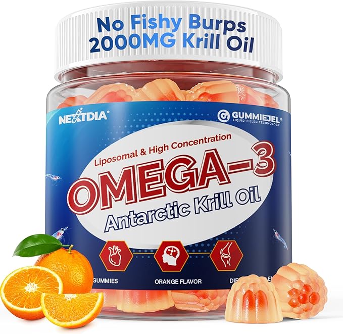 Liposomal Antarctic Krill Oil Gummies 2000mg - Cellular Level Absorption Omega-3 with EPA, DHA & Astaxanthin - Antioxidant & Brain Support - Fish Oil Supplements Alternative - Sugar Free - 60 Count
