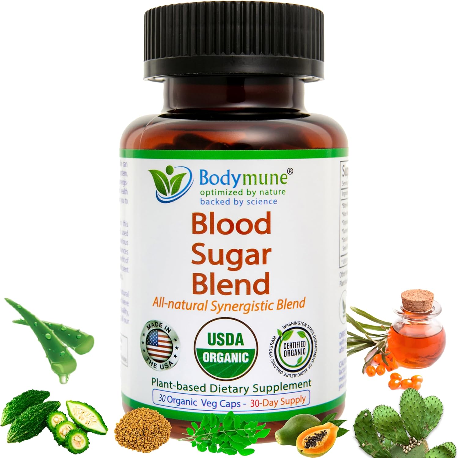 USDA Organic Blood Sugar Blend | Supports Healthy Metabolism* | with Bitter Melon, Moringa, Aloe Vera, Nopal, Papaya Extracts & More | 30-Day Supply | Vegan & Non-GMO | USA-Made