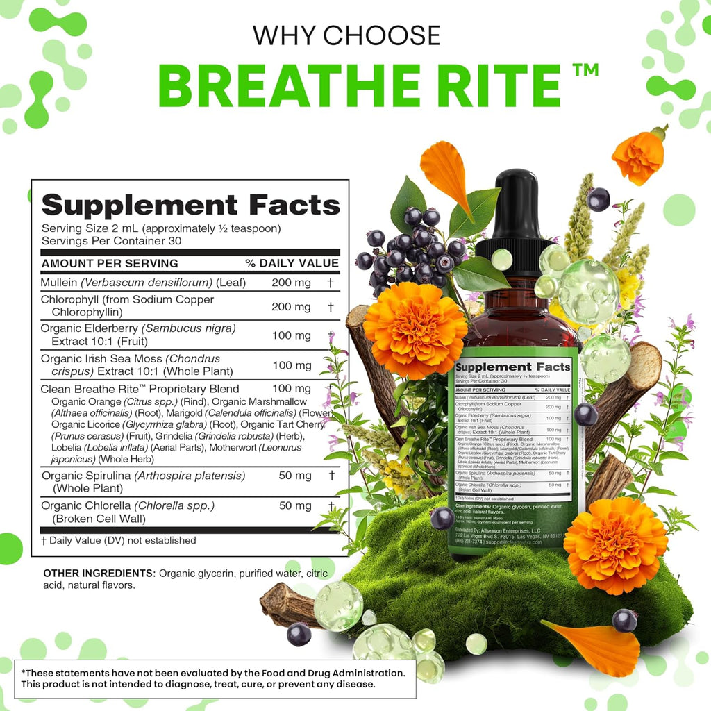 Clean Nutra Mullein Drops for Lungs Organic Chlorophyll Liquid Irish Sea Moss, Spirulina, Licorice, Tart Cherry Lobelia, Motherwort & Elderberry Mullein Leaf Extract Tincture Men Women Supplement