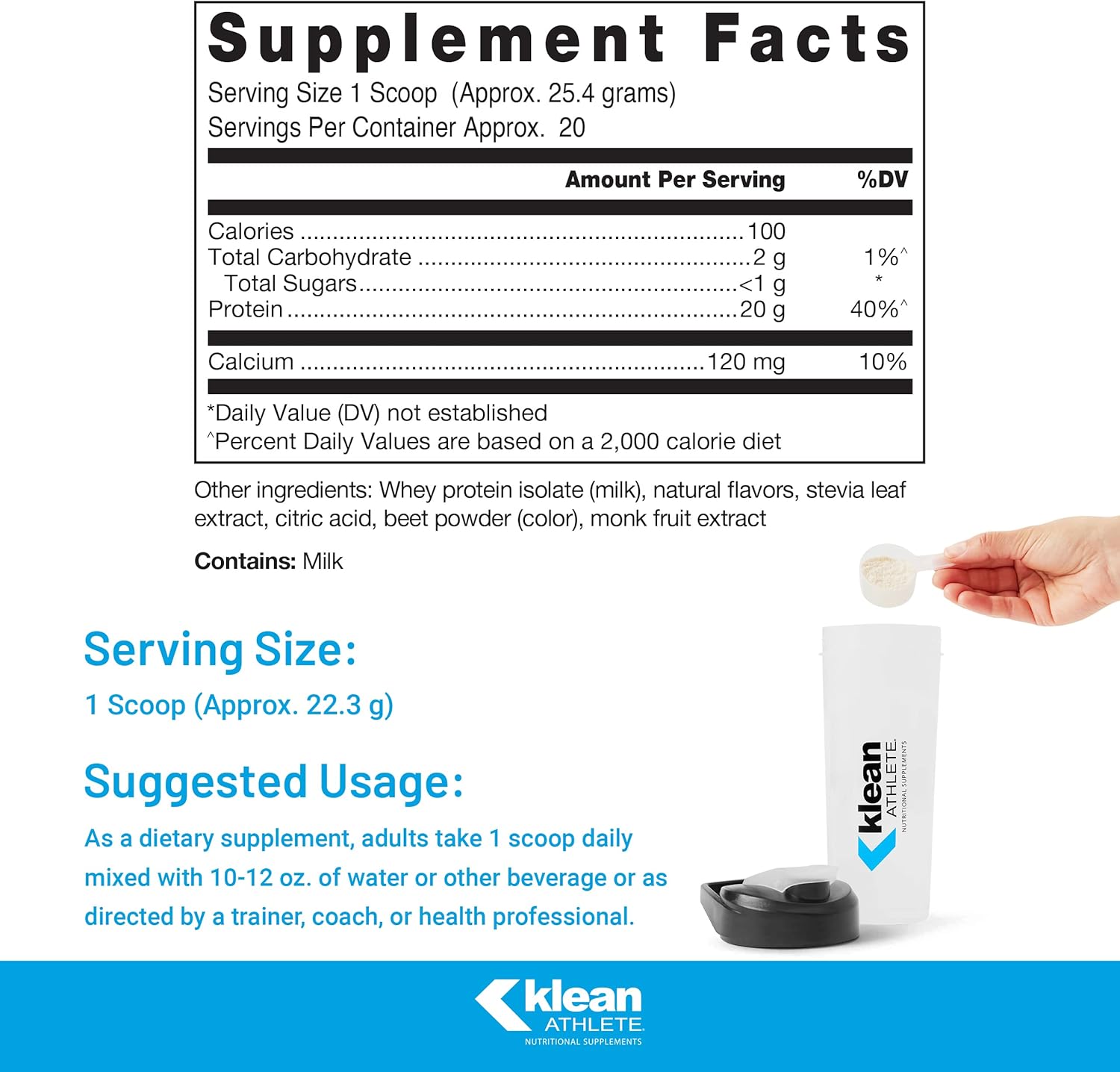 Klean Athlete Klean Isolate | Whey Protein Isolate to Enhance Daily Protein and Amino Acid Intake for Muscle Integrity* | NSF Certified for Sport | 18 Ounces | Natural Strawberry Flavor