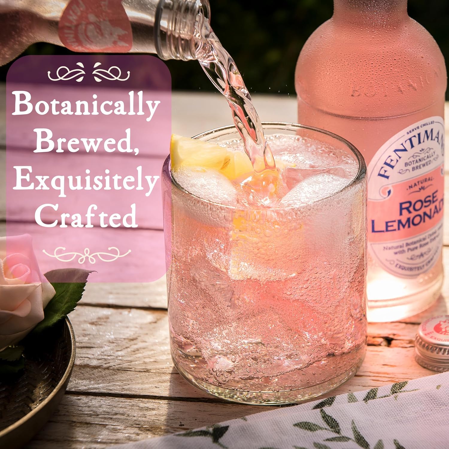 Fentimans Sparkling Rose Lemonade - Sparkling Pink Lemonade with Natural Ingredients, Mixer, Craft Soda, Botanically Brewed Lemonade - 9.3 Fl Oz (Pack of 12)