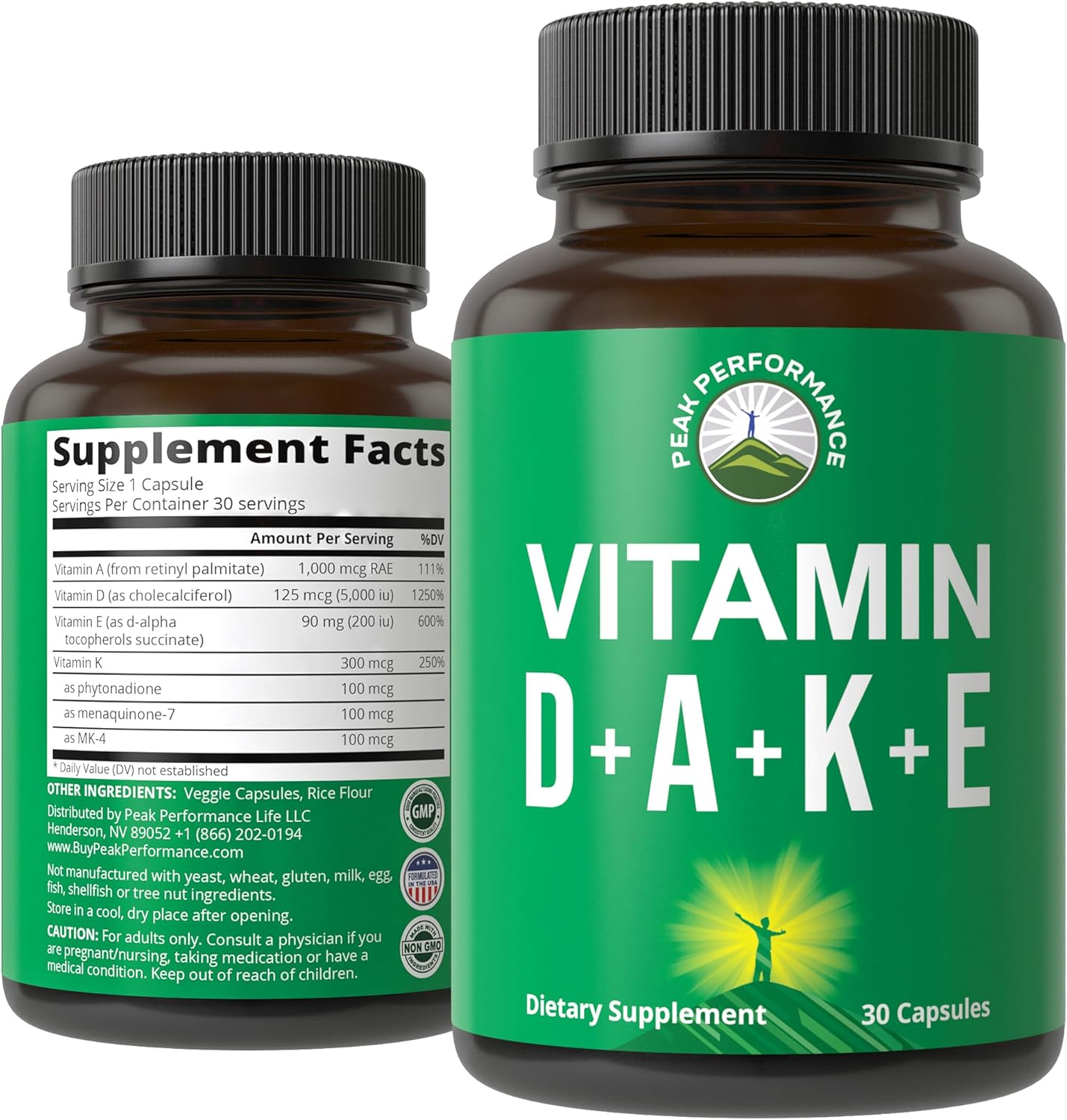 DAKE Vitamin Supplement. Essential Vitamins D 5,000 iu + A + K + E All In 1 Easy to Swallow Vegan Capsule. ADK Vitamin Supplement With E D3 K2. Essential Vitamins For Mood, Immune, Bone, Vision, Heart