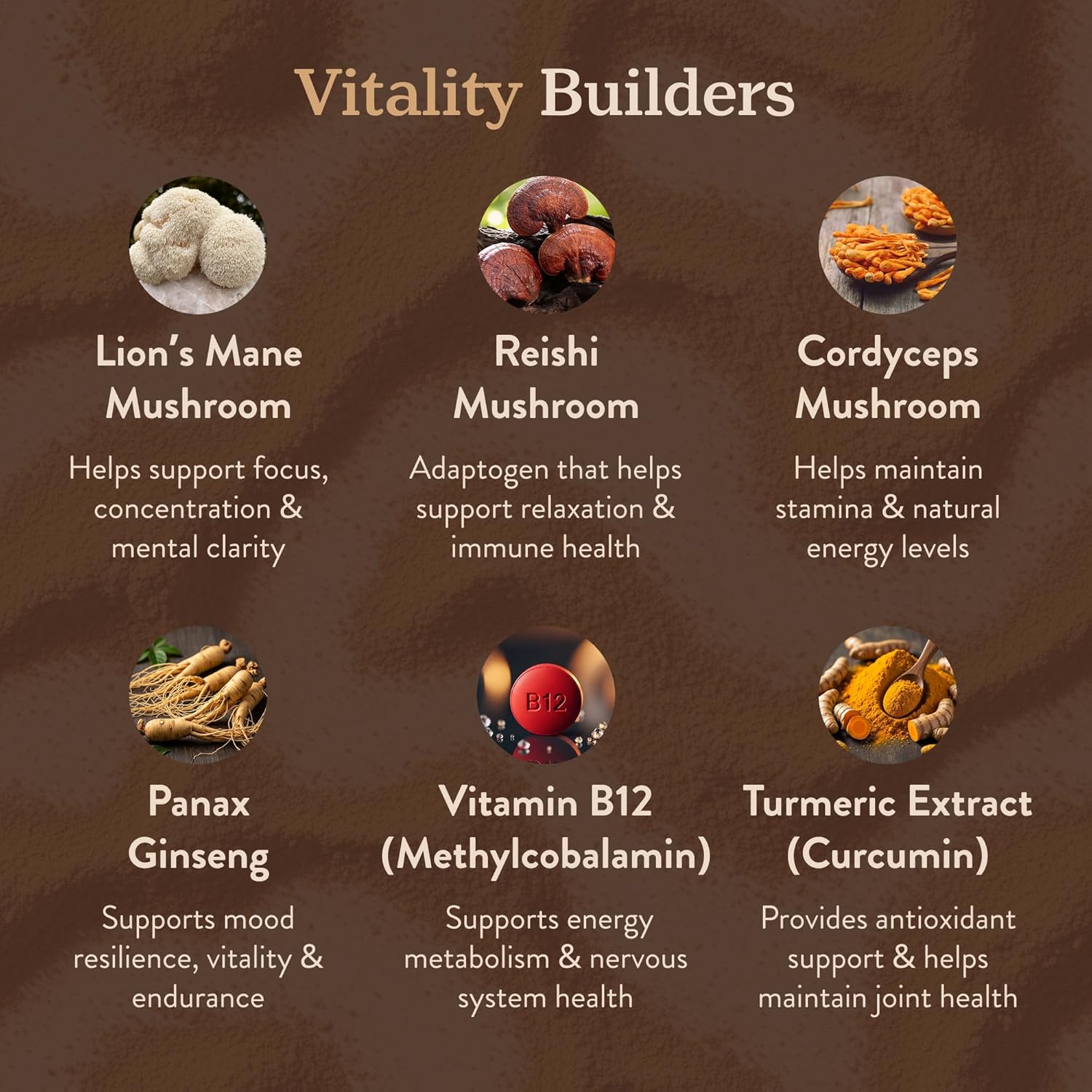 More. Longevity & Wellbeing Mushroom Coffee Superfood – 7 Functional Mushrooms with Lion’s Mane, Reishi, Chaga & Ashwagandha Extract, Instant Coffee Alternative with Prebiotics and Essential Vitamins for Focus & Energy, Salted Caramel Vanilla