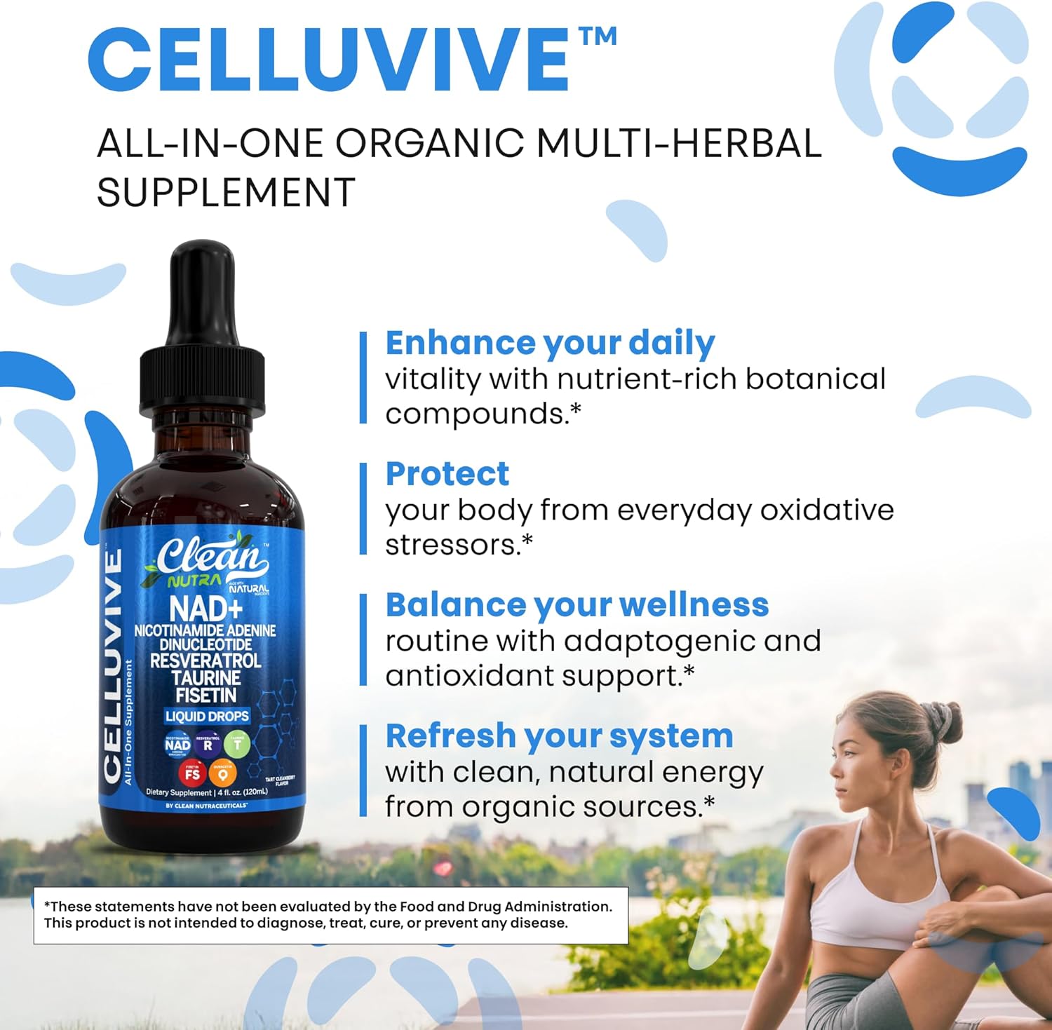 Clean Nutra NAD Liquid Supplement Drops Resveratrol Polyphenols Liposomal Taurine Fisetin Grape Seed Extract Japanese Knotweed Fo Ti Anti Aging NAD+ Nicotinamide Adenine Dinucleotide for Women & Men