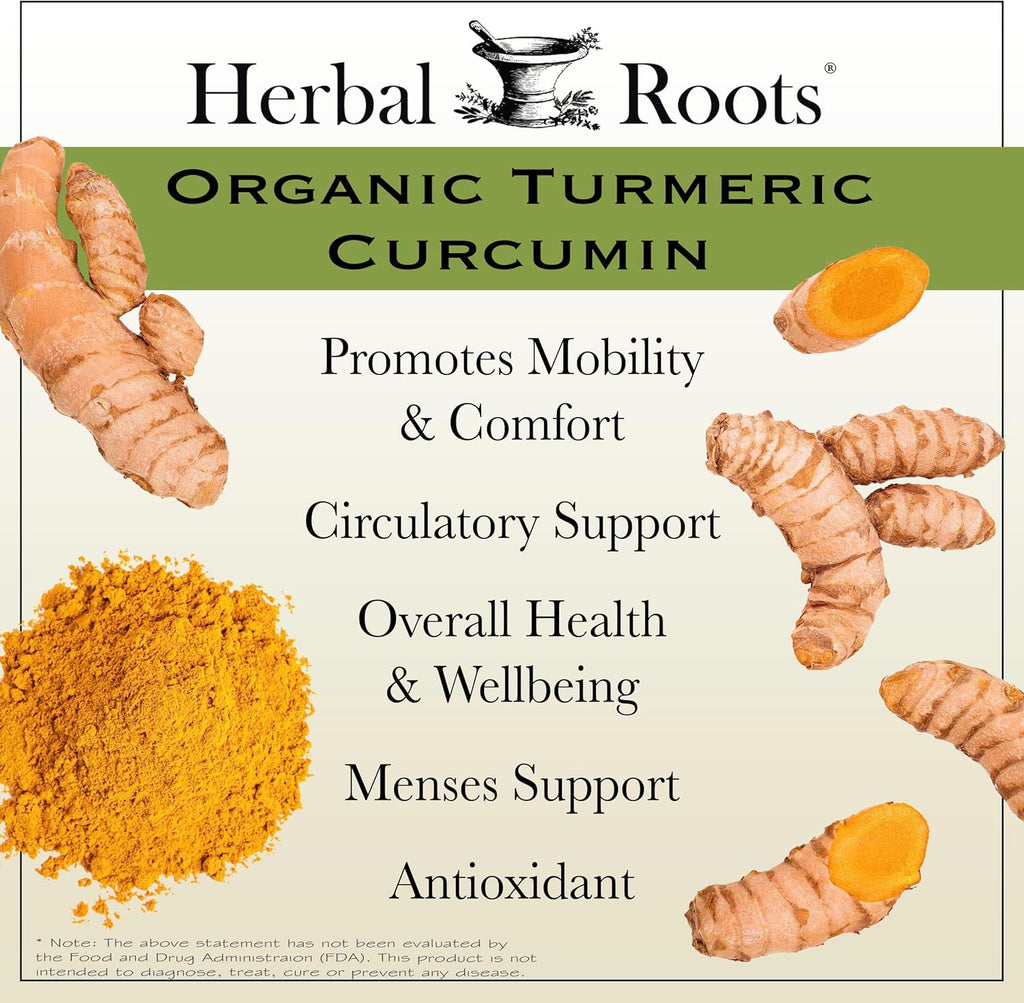 Herbal Roots - Turmeric Curcumin Capsules - Extra Strength - 1000mg Pure Organic Turmeric Supplement, 95% Standardized Curcumin Extract with BioPerine Pepper and Ginger