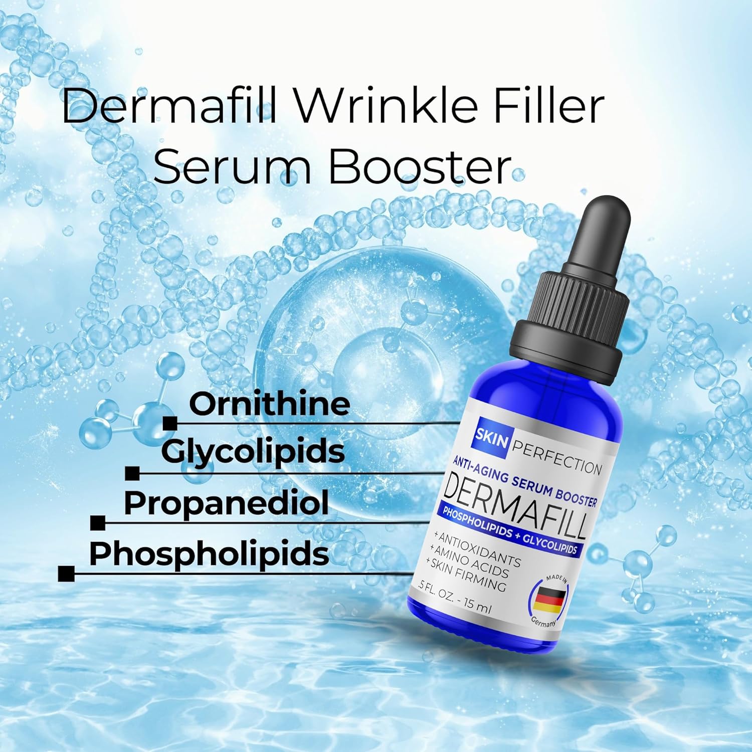 Skin Perfection Adipofill Wrinkle Filler - Anti Aging Serum with Patented L-ornithine Amino Acid for Plump Up Under-eye Hollowness & Nasolabial Lines - Diy Face Serum for Women Mix with Any Skincare