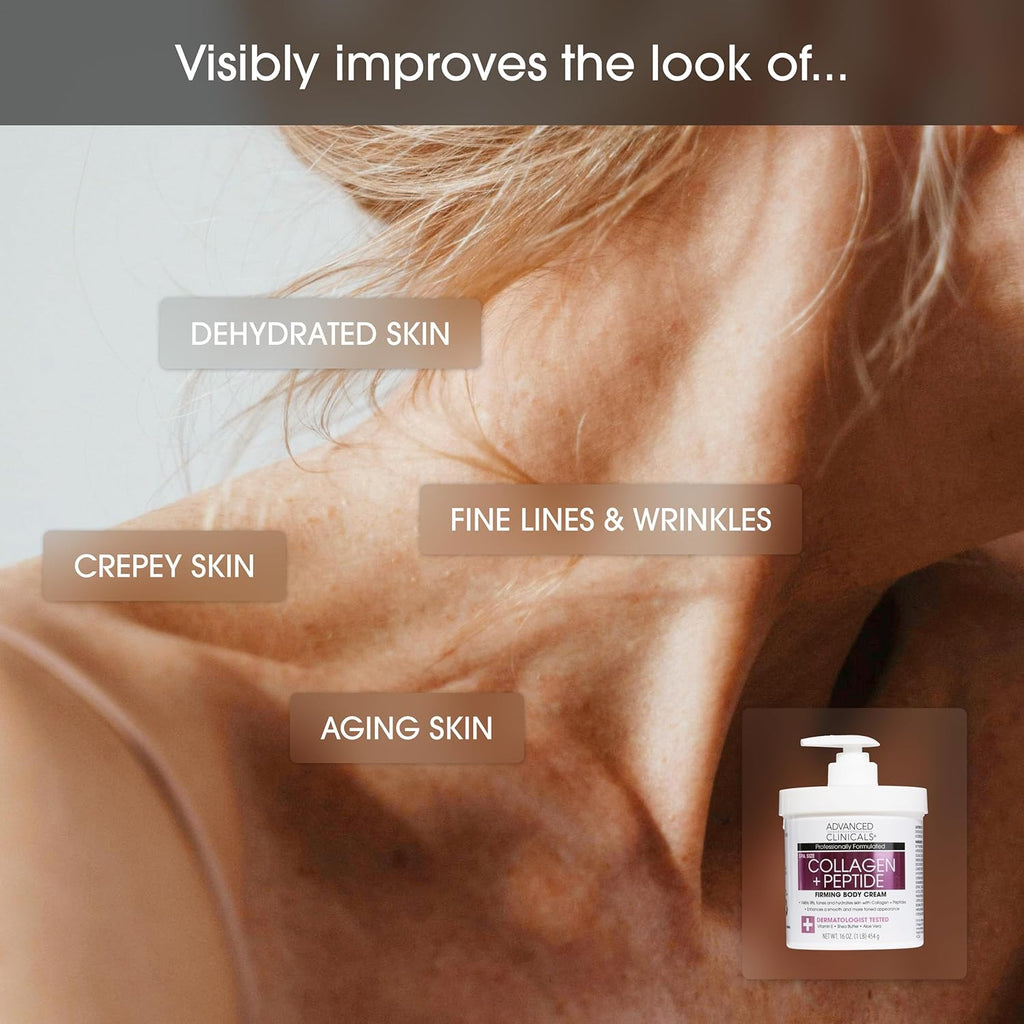 Advanced Clinicals Collagen Peptides Body Lotion & Face Moisturizer | Peptide Infused Collagen Lotion For Women & Men Helps Improve Look Of Crepe Skin, Wrinkles, & Uneven Dry Skin Texture, 2-Pack