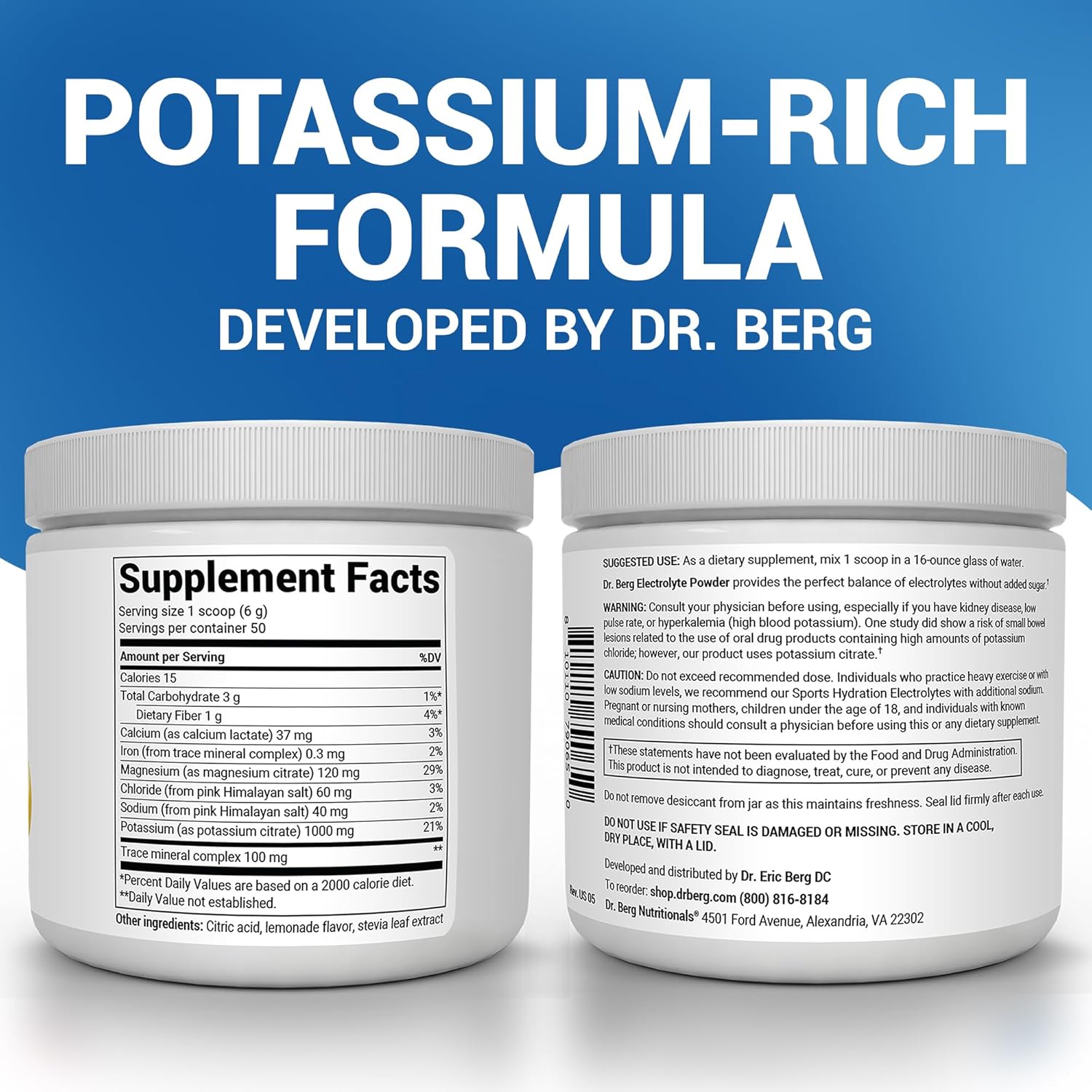 Dr. Berg Zero Sugar Hydration Keto Electrolyte Powder - Enhanced w/ 1000 mg of Potassium & Real Pink Himalayan Salt (NOT Table Salt) - Lemonade Flavor Hydration Drink Mix Supplement - 50 Servings