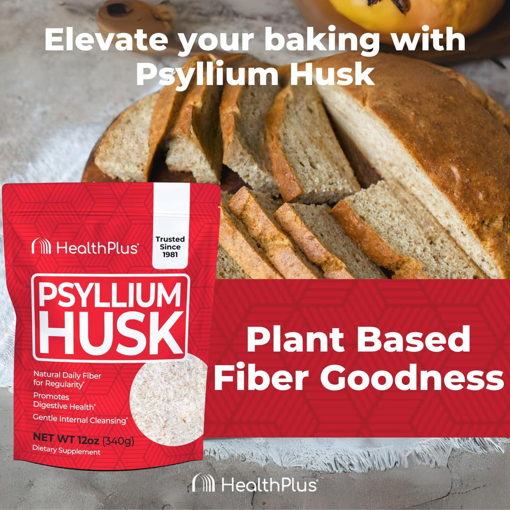 Health Plus, Psyllium Husk, 12 oz, 48 Servings - Natural Detox, Daily Dietary Fiber Supplement, Constipation Relief, Gentle Gut Cleanse, Keto Baking