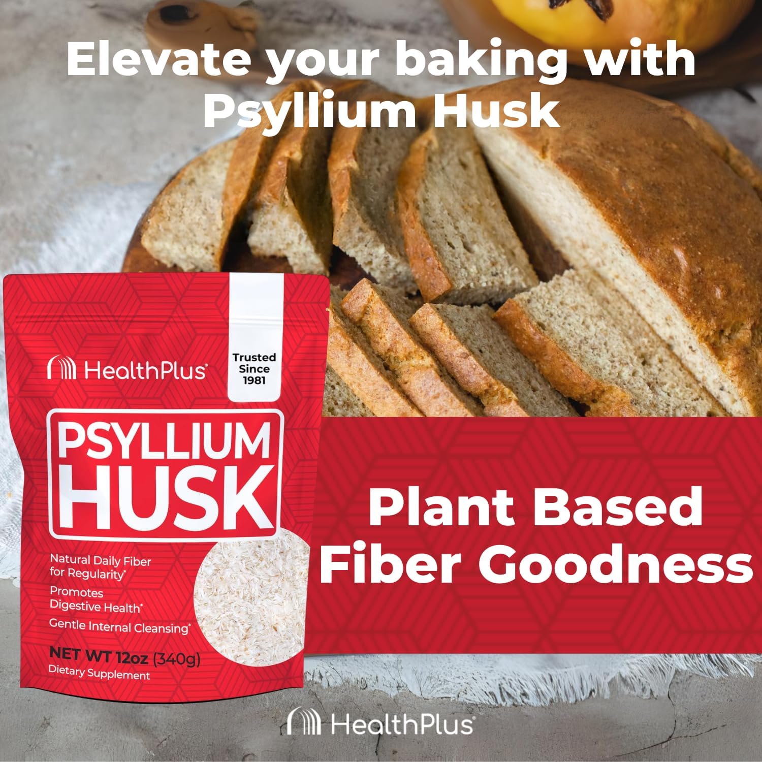Health Plus, Psyllium Husk, 24 oz, 96 Servings - Natural Detox, Daily Dietary Fiber Supplement, Constipation Relief, Gentle Gut Cleanse, Keto Baking