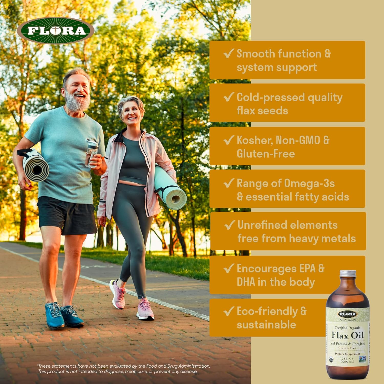 Flora - Flax Oil - Cold-Pressed, Unrefined, Organic Flax Seed Oil - Contains Omega-3 & Omega-6 - Non-GMO & Gluten-Free - Keep Chilled - 17 fl. oz. Amber Glass Bottle