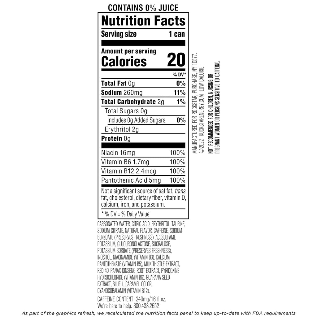 Rockstar Pure Zero Energy Drink,Watermelon Kiwi, 0 Sugar, with Caffeine and Taurine, 16oz Cans (12 Pack) (Packaging May Vary)
