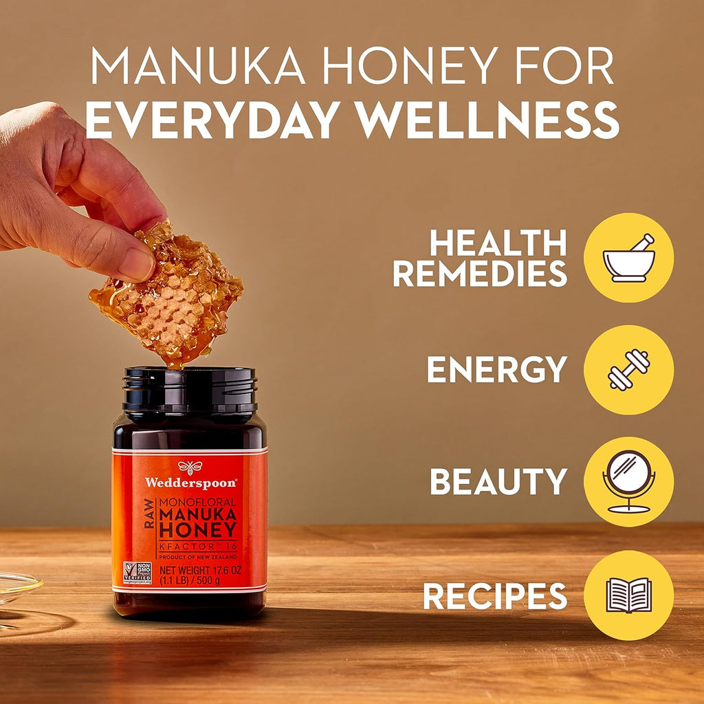Wedderspoon Raw Premium Unpasteurized Manuka Honey, KFactor 16, 8.8 Oz