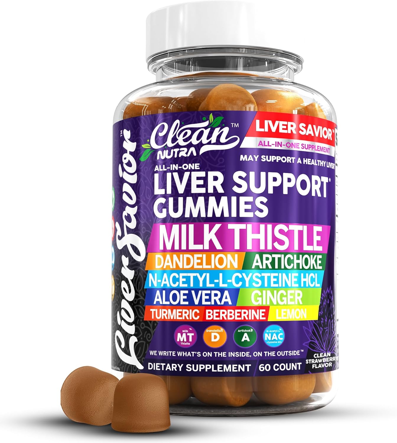 Clean Nutra Liver Cleanse Detox & Repair Gummies | Milk Thistle Gummy Liver Support Vitamins | Dandelion, Artichoke, Aloe Vera, Ginger, Berberine, Lemon, N-Acetyl-L-Cysteine, Turmeric Supplement HCL