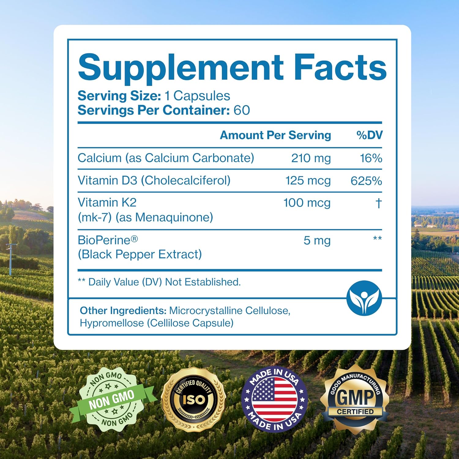 Pure Micronutrients Vitamin D3 K2 Supplement | MK7 100mcg, D3 5000 iu, Calcium + BioPerine | Muscle & Bone Health, Heart, Immunity & Energy Support | Vegan | 60 Capsules