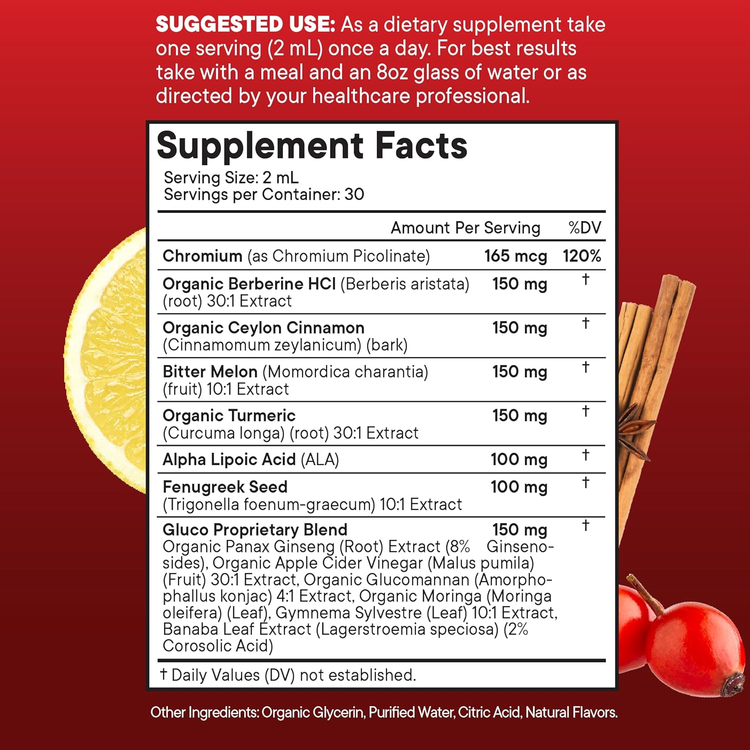 Berberine with Ceylon Cinnamon Supplement Liquid Drops + Bitter Melon Extract, Glucomannan, Gymnema, Chromium, Turmeric, Panax Ginseng, Moringa- 8 OZ