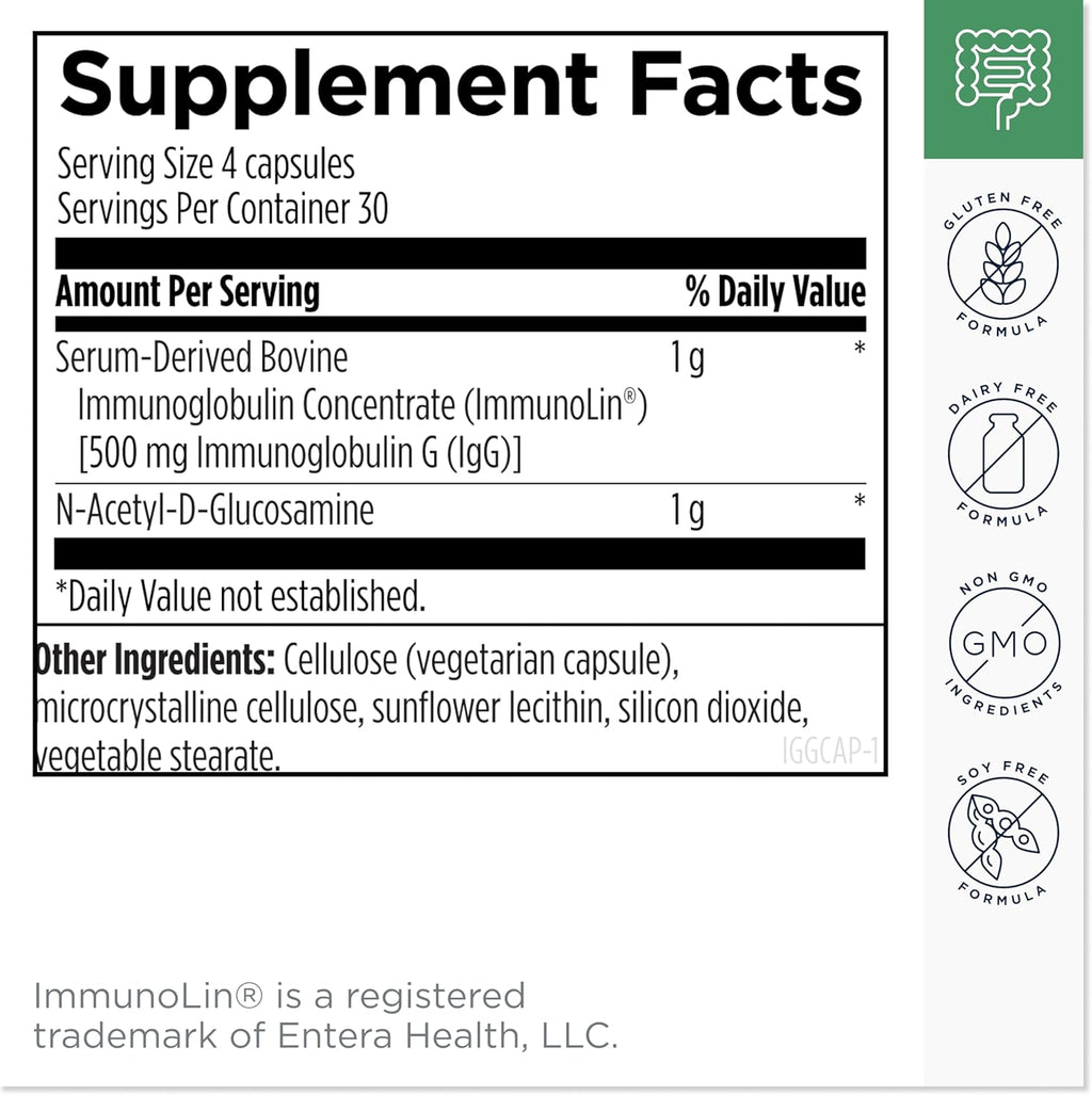 Designs for Health IgGI Shield - Gut Health & Immune Support Powder with Dairy-Free ImmunoLin Immunoglobulin and NAG - Help Bind & Remove Toxins and Fortify the Intestinal Barrier (120 Capsules)
