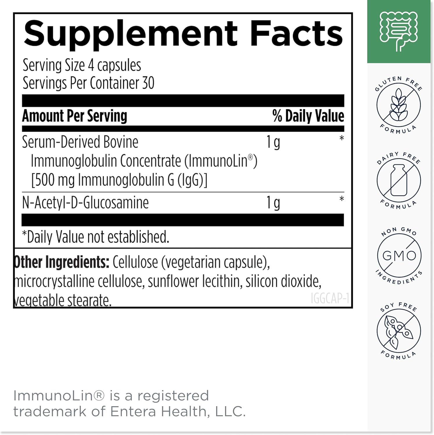 Designs for Health IgGI Shield - Gut Health & Immune Support Powder with Dairy-Free ImmunoLin Immunoglobulin and NAG - Help Bind & Remove Toxins and Fortify the Intestinal Barrier (120 Capsules)