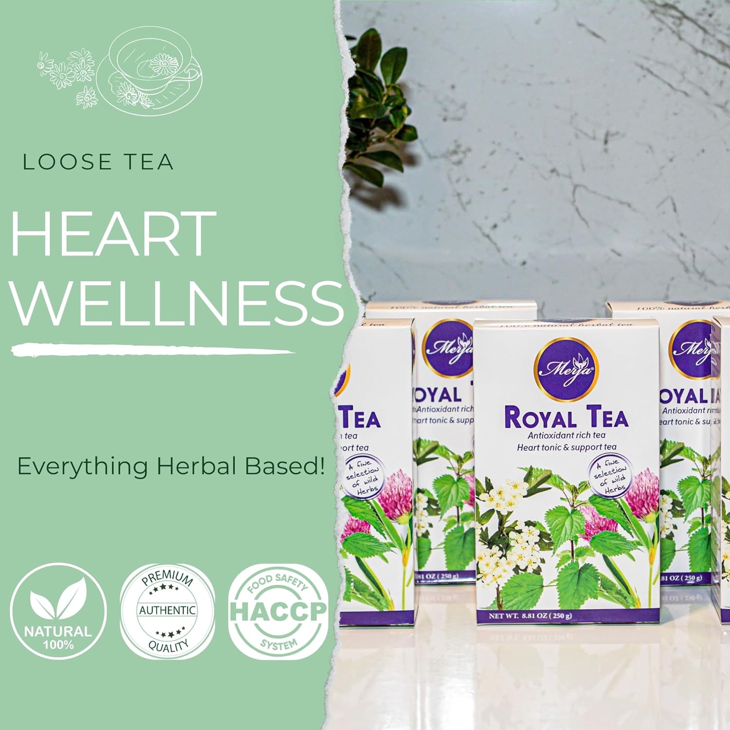 Merja Herbs Royal Tea - Heart Support - 100% Natural & Premium Quality 250gr 8.82 oz
