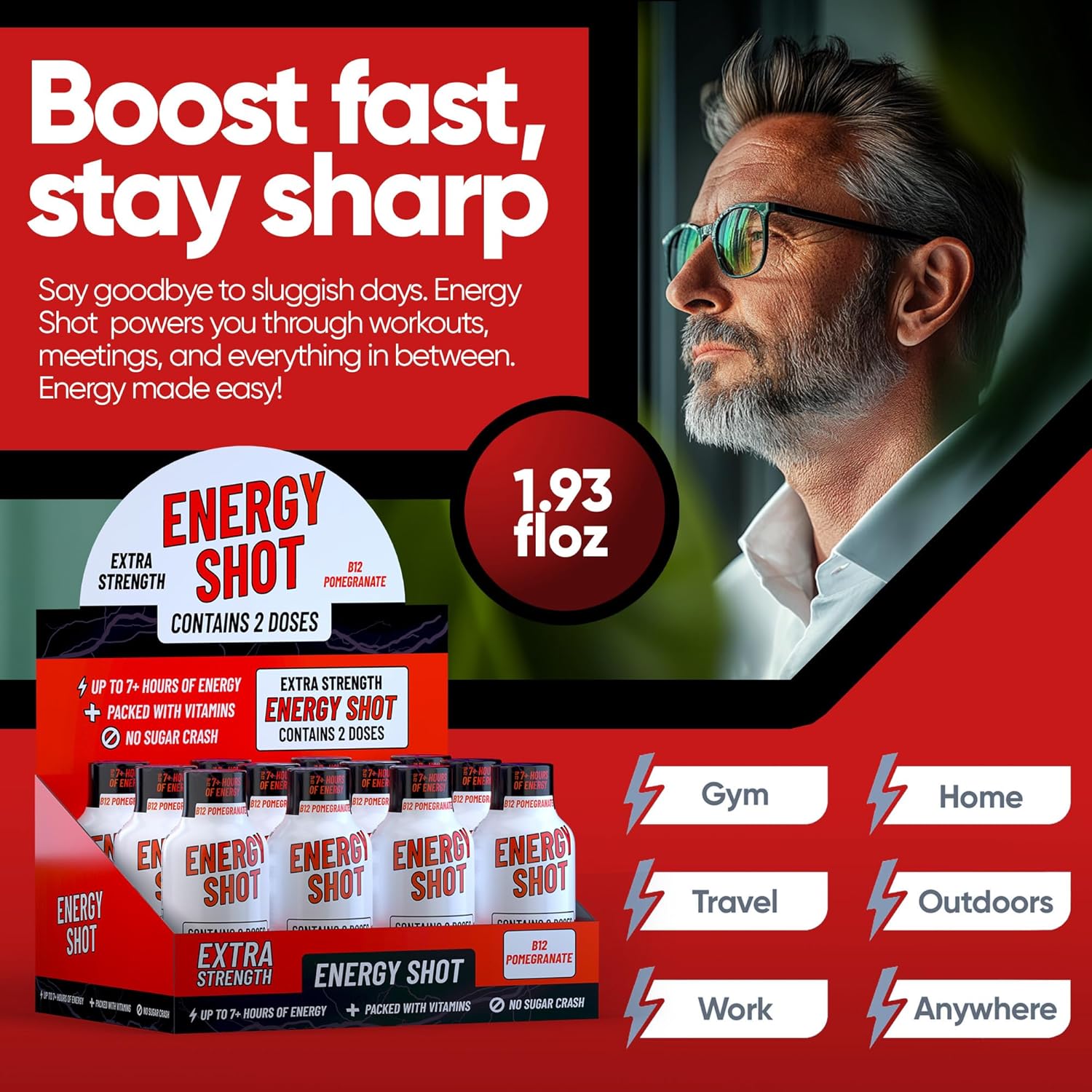 B12 Açaí Pomegranate Extra Strength Energy Shot 10 pk – 260mg Natural Caffeine B12 B6 – Energy & Vitality Support – 2 Servings Sugar Free Zero Calorie Green Tea B-Vitamins Electrolytes Vegan – 1.93 fl oz