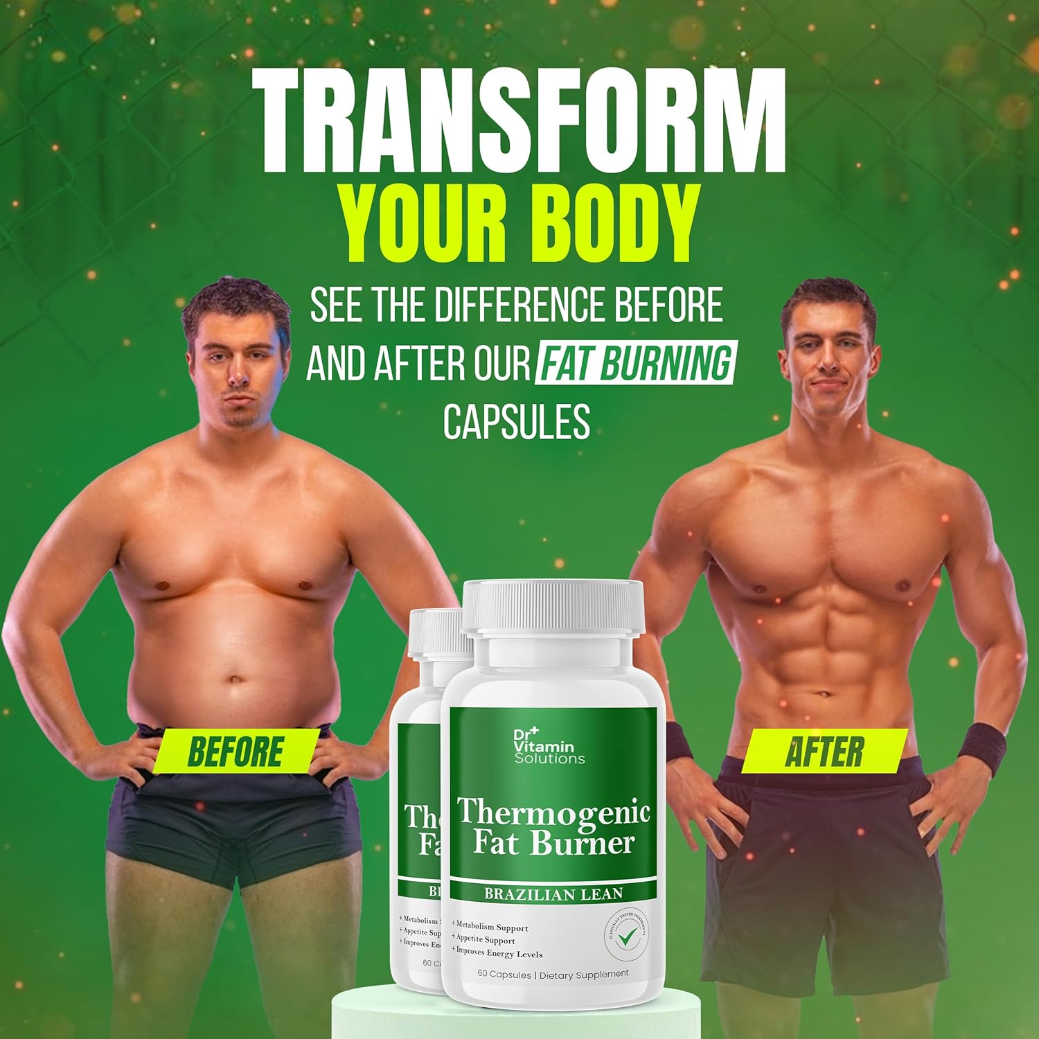 DR VITAMIN SOLUTIONS Thermogenic Fat Burner for Women and Men - Appetite Suppressant for Weight Loss - Includes Green Tea Extracts for Bloat Relief - Metabolism Booster - Pack of 2