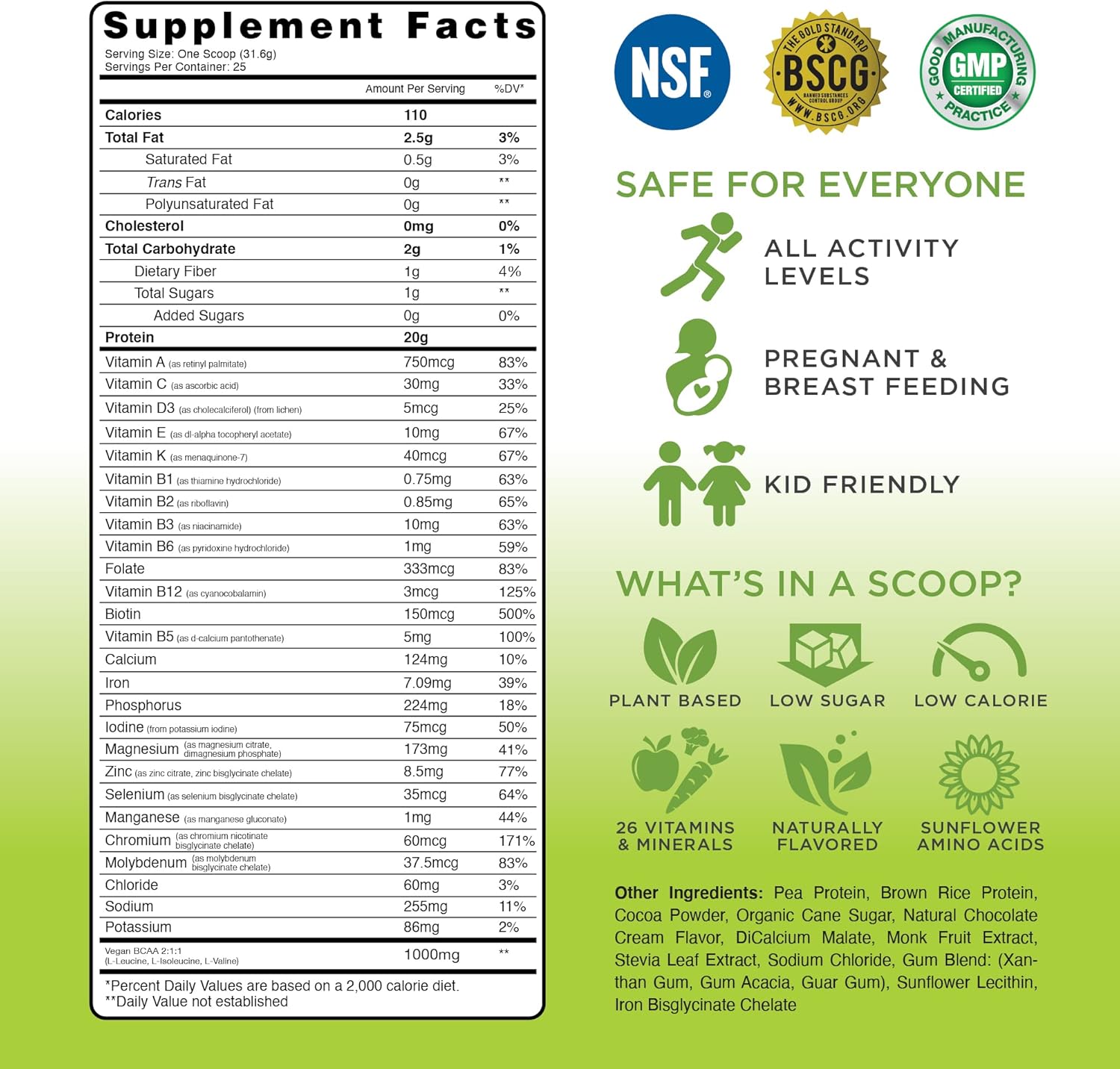 TRU Supplements Plant Based Protein Powder, BCAA, EAA, 20g Vegan Brown Rice & Pea Protein, 100 Calories, 27 Vitamins, No Artificial Flavors 25 Servings (Natural Chocolate Cream)
