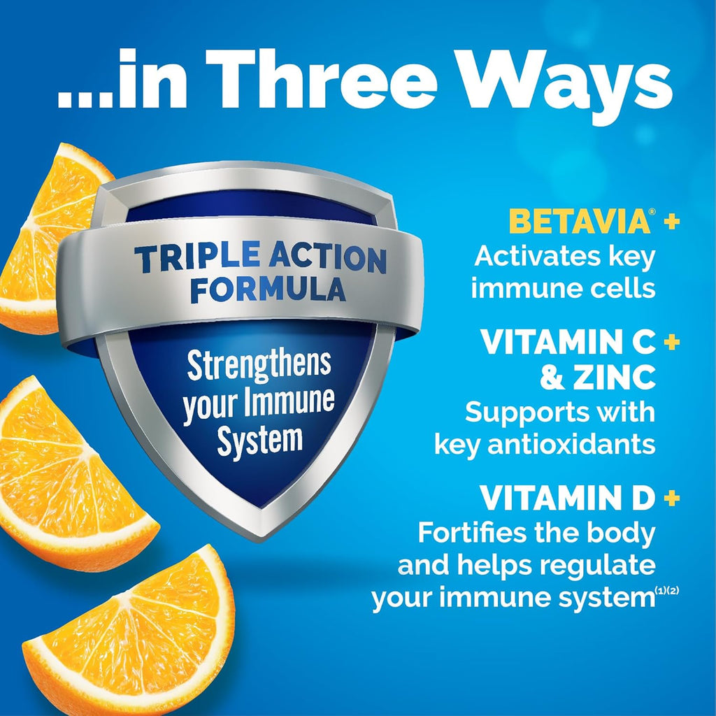 Emergen-C Immune+ Triple Action Immune Support Powder, BetaVia (R), 1000mg Vitamin C, B Vitamins, Vitamin D and Antioxidants, Super Orange – 50 Count