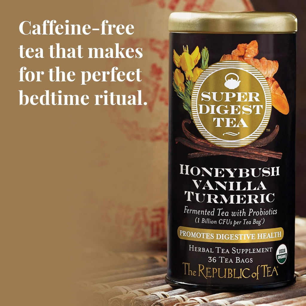 The Republic of Tea Organic Honeybush Vanilla Turmeric SuperDigest Tea® | Probiotic Tea Bag (36 count)