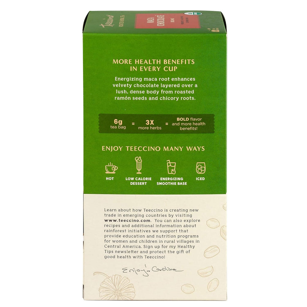Teeccino Maca Chocolaté Herbal Tea - Rich & Roasted Herbal Tea That’s Caffeine Free & Prebiotic with Natural Energy from Adaptogenic Peruvian Maca, 25 Tea Bags