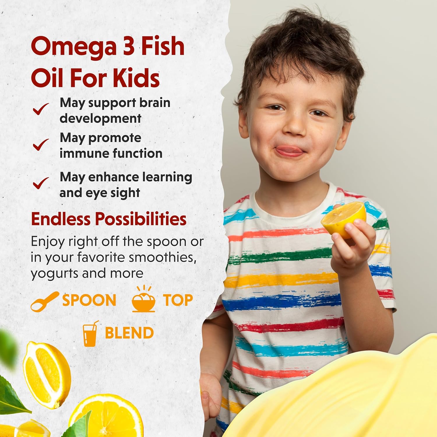 Barlean's Omega 3 Fish Oil Liquid Supplement for Kids, Chirpin' Slurpin' Lemonade, 540 mg of EPA and DHA Fatty Acid, 8 oz