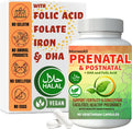 Prenatal Vitamins for Women | Postnatal | Vegan, Halal Gelatin Free | with Folate, Iron & Biotin | Supports Pregnancy, Postpartum Energy & Hair Health, 90 Count