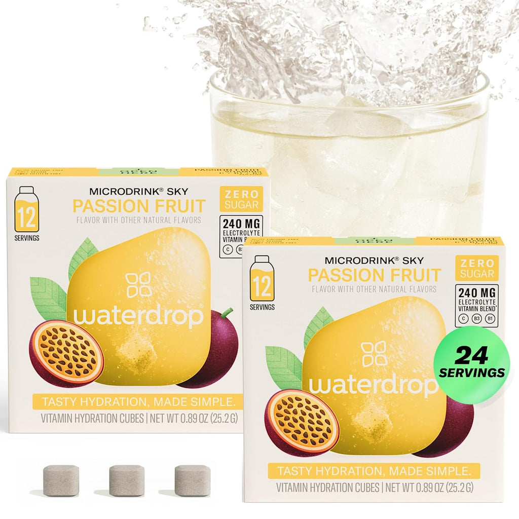 Waterdrop Hydration Cubes, Pineberry, Passion Fruit & Pear, Vitamin C, B1 & B3, On The Go Water Enhancer Drops for Still & Sparkling Water, Low Calorie, Zero Sugar, Gluten Free, Non GMO, Vegan, 24 CT