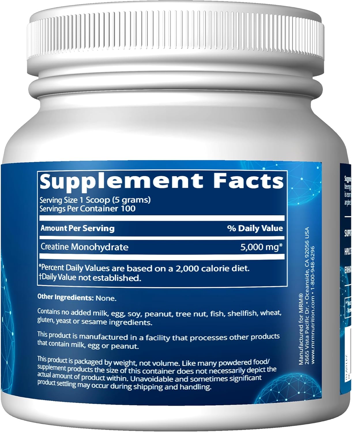 MRM Nutrition Creatine Monohydrate 500 | 100% micronized | Amino acids | Muscle Recovery + Energy Production | Keto + Low-carb Friendly | Performance Powder | 100 Servings