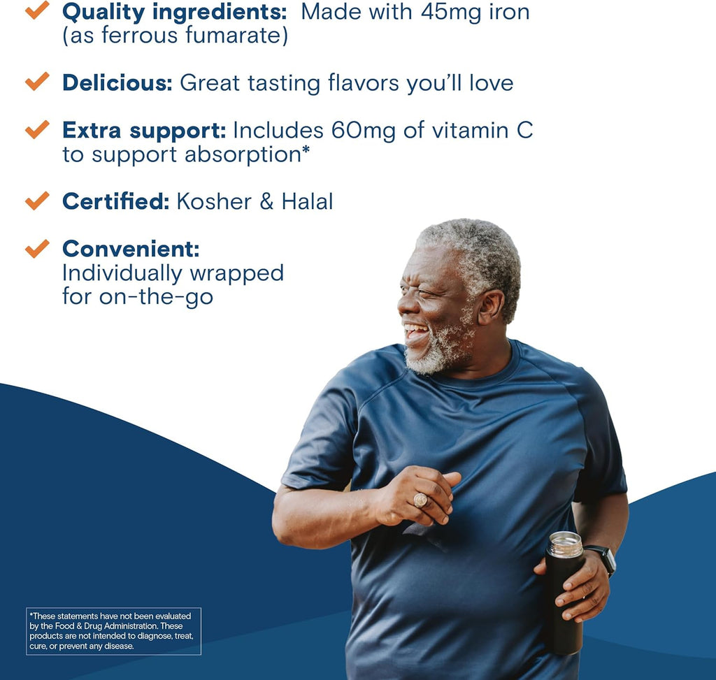 Bariatric Fusion Iron Supplement for Women Anemia | Chewable Iron with Vitamin C | Cherry Flavored Soft Chew | Gentle on Stomach Ferrous Fumarate for Women and Men | Gluten Free | 60 Count