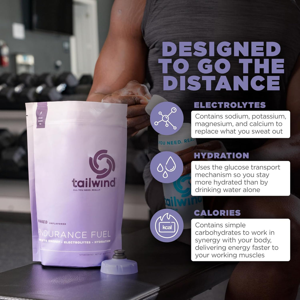 Tailwind Nutrition Endurance Fuel, Carbohydrate & Electrolyte Sports Drink Mix Powder, Gluten-Free, Vegan, Naked Unflavored, 50 Servings