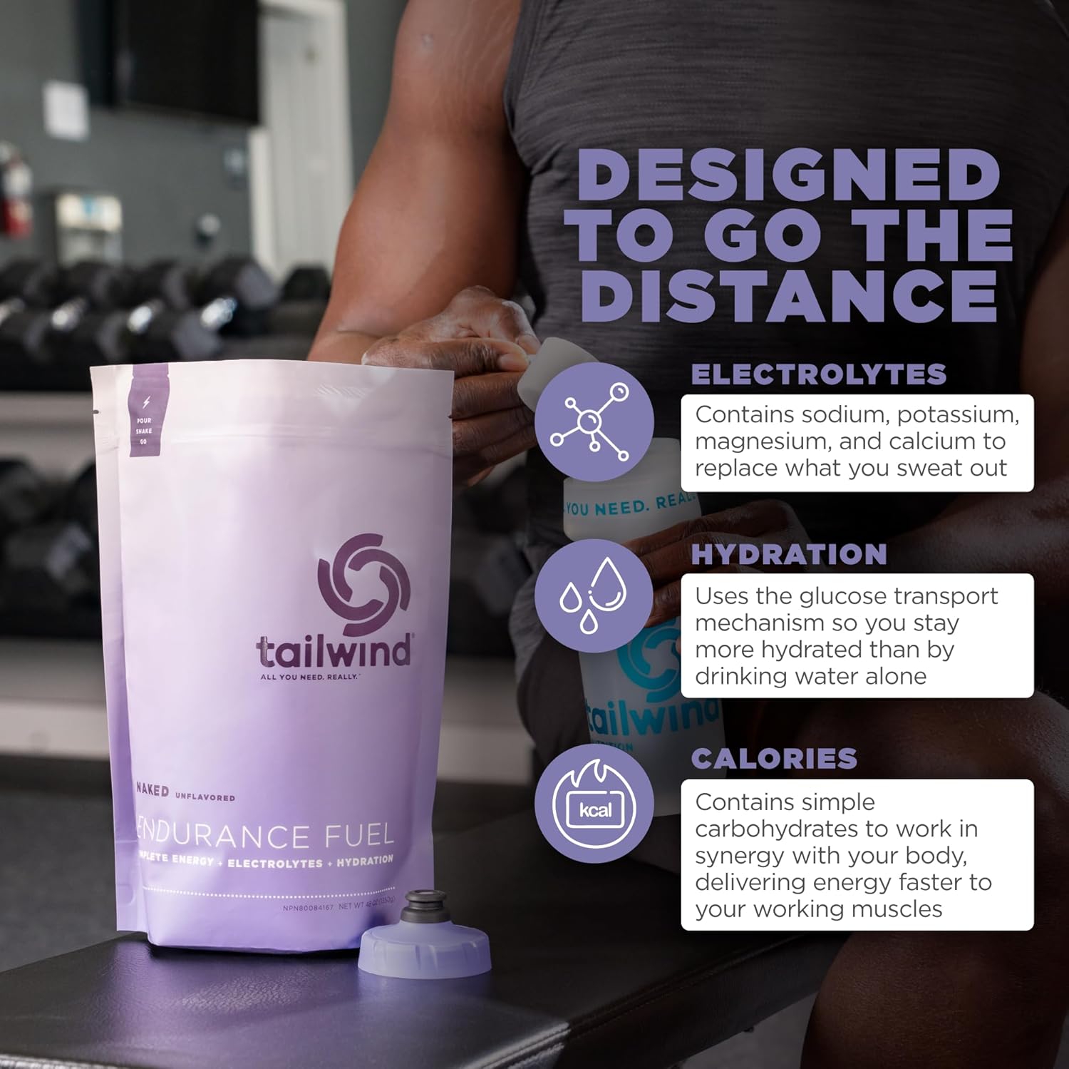 Tailwind Nutrition Endurance Fuel, Carbohydrate & Electrolyte Sports Drink Mix Powder, Gluten-Free, Vegan, Naked Unflavored, 50 Servings