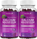 Calcium Magnesium Zinc Gummies with High Absorption Magnesium Glycinate 200mg, Potassium -Plant Calcium Supplement w/ D3 & Sea Moss for Bone, Muscles, Calm Mood & Sleep Support- Kids & adults (2 Pack)