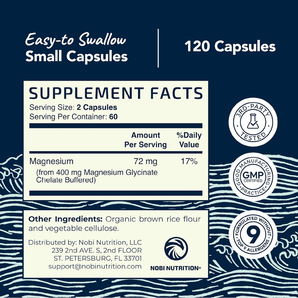 Magnesium Glycinate 400mg | High Absorption Formula for Sleep, Calm, Muscle Relaxation, Heart, Bone & Nerve Support for Women & Men | Chelated Magnesium Glycinate Supplement | 120 Ct (2 Month Supply)