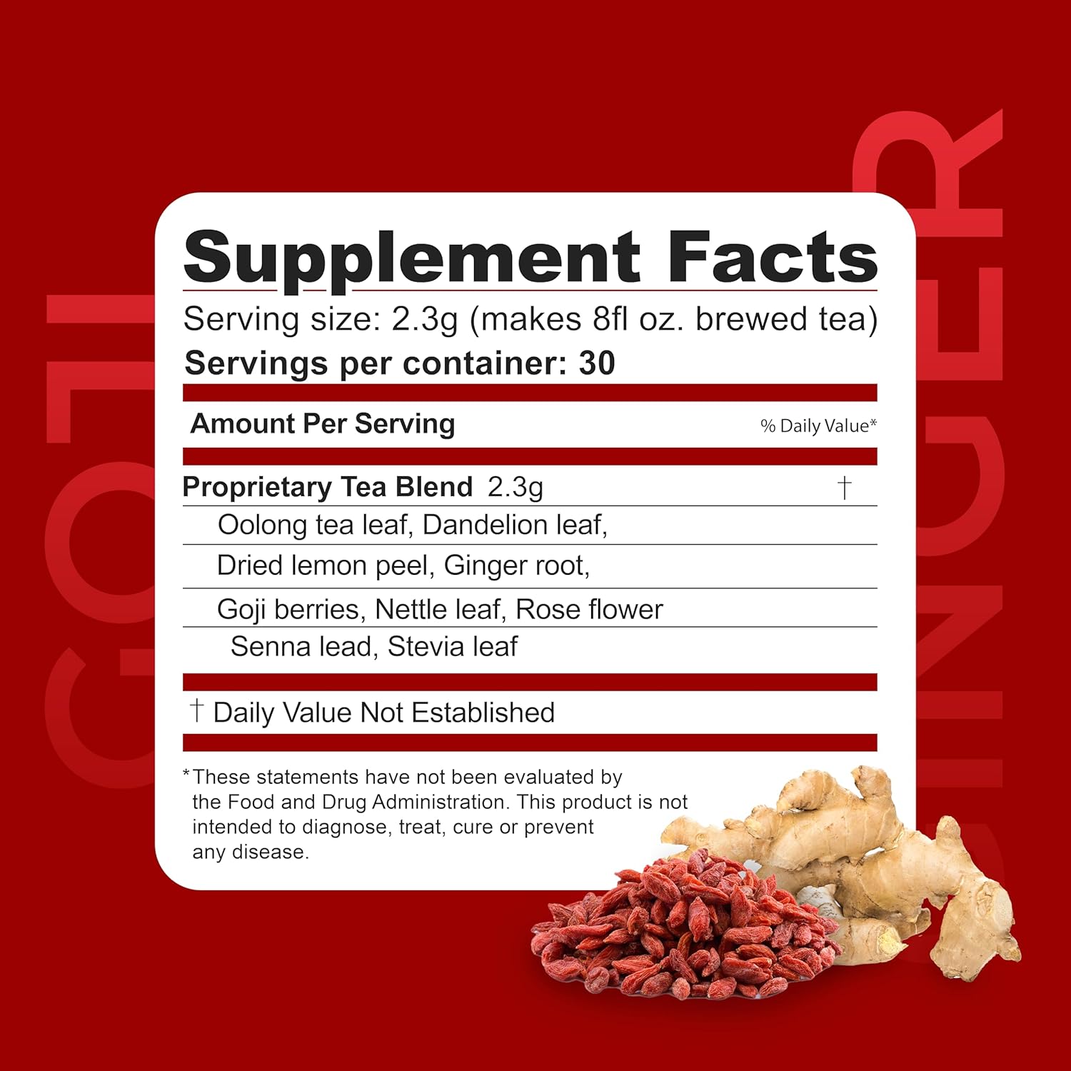 Dr. Zisman ZT Slimming - Goji-Ginger Herbal Tea Blend - Tea with Goji Berries & Ginger Root for a Refreshing Flavor - 30 Day Wellness Blend (30 Servings)