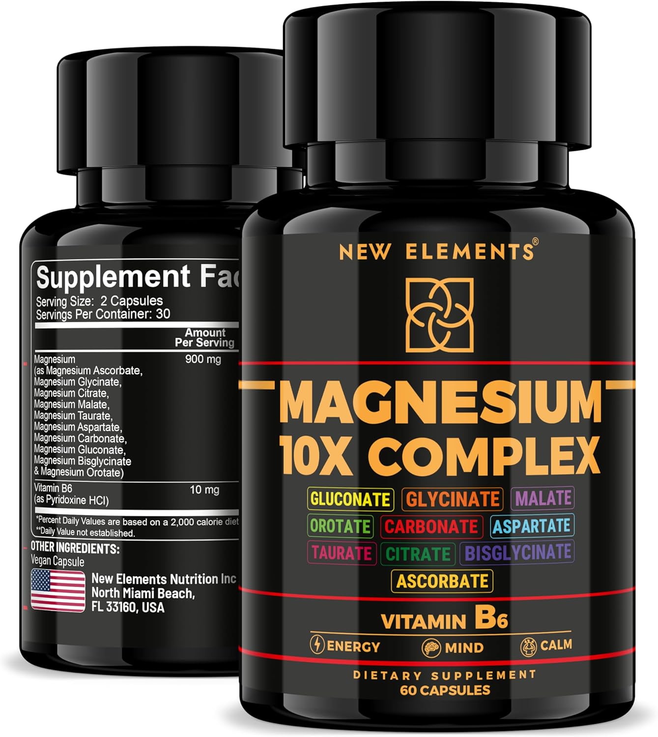 Magnesium 10X Complex – 900mg Elemental Magnesium | Glycinate, Gluconate, Malate, Orotate, Carbonate, Asparate, Taurate, Citrate, Bisglycinate, Ascorbate + Vitamin B6 for Superior Absorption