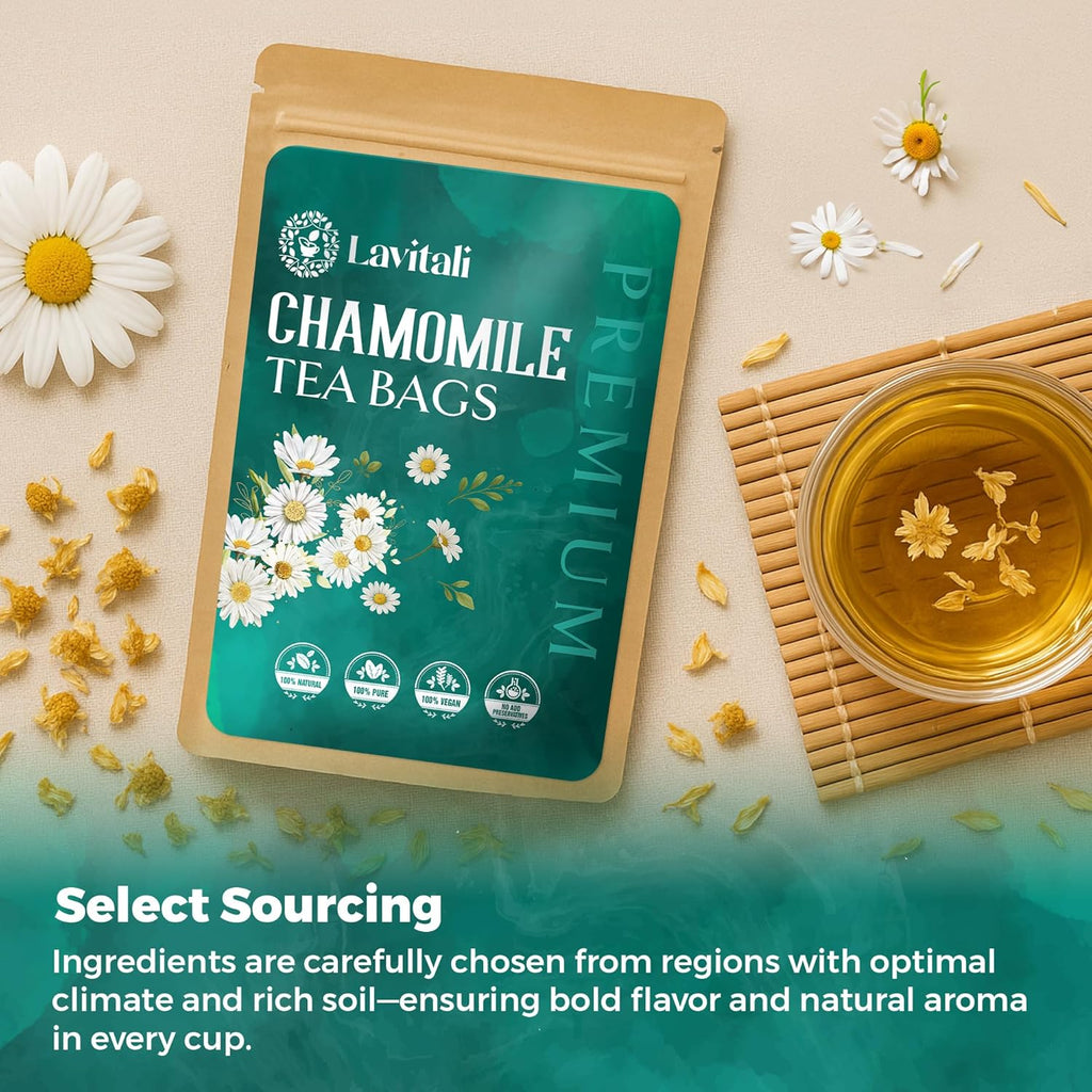 Lavitali, Chamomile Flower Tea| 120 bags, 100% Pure Herbal Tea | Caffeine-Free, Antioxidant-Rich, Eco-Friendly Filter Bag | Daily Natural Botanical, Hot or Iced Floral Infusion