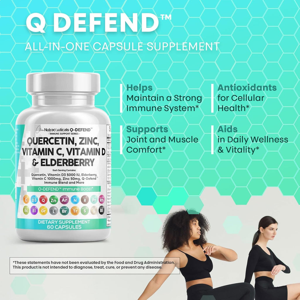 Clean Nutraceuticals Quercetin Zinc Vitamin C Vitamin D Bromelain Elderberry - Lung Immune Support Supplement Adults with Artemisinin, Sea Moss, Echinacea, Allergy Relief